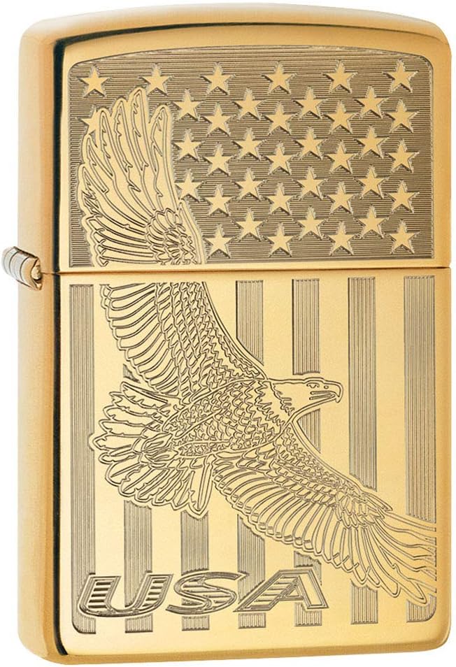 USA Flying Eagle and Flag, Engraved - High Polish Brass 80744